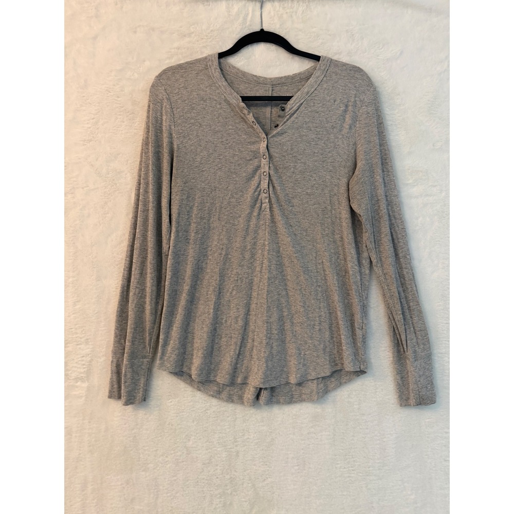 Aerie Womens Gray Ribbed Long Sleeve Henley Top Size Large Heather Gray Shirt